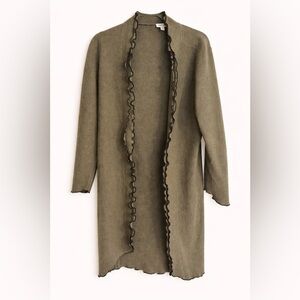 Venario Wool Duster Cardigan Size Small Olive Long Open Front Boho Minimalist Lu